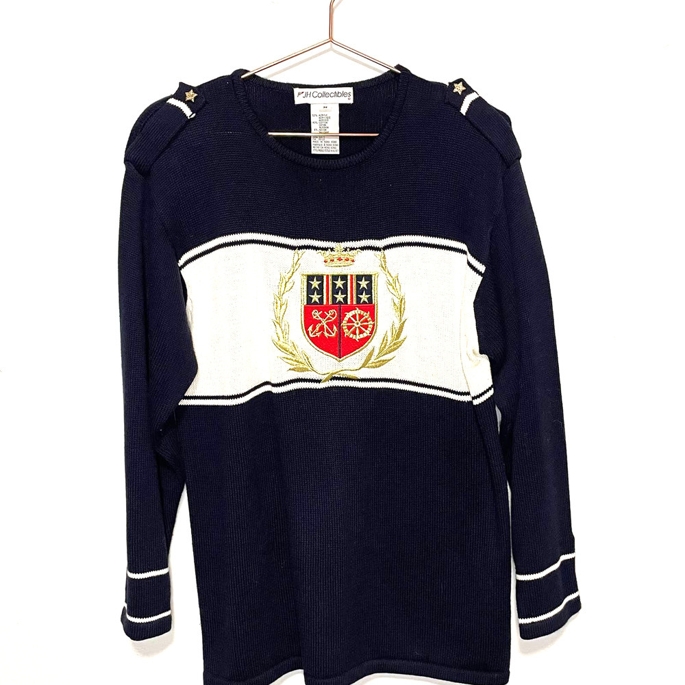 JH Collectibles Gold Crest Stars Crewneck Vintage Womens Sweater Star Studded M